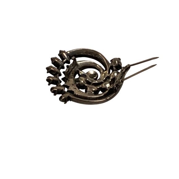 Eisenberg Antique Sterling Silver Swirl Rhinestone Brooch - Fur Pin - Picture 8 of 8